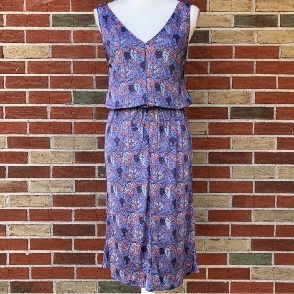 Tory Burch Sandy Sea Coral Artemis Tie-Waist Silk Blue Sleeveless Dress 👗
